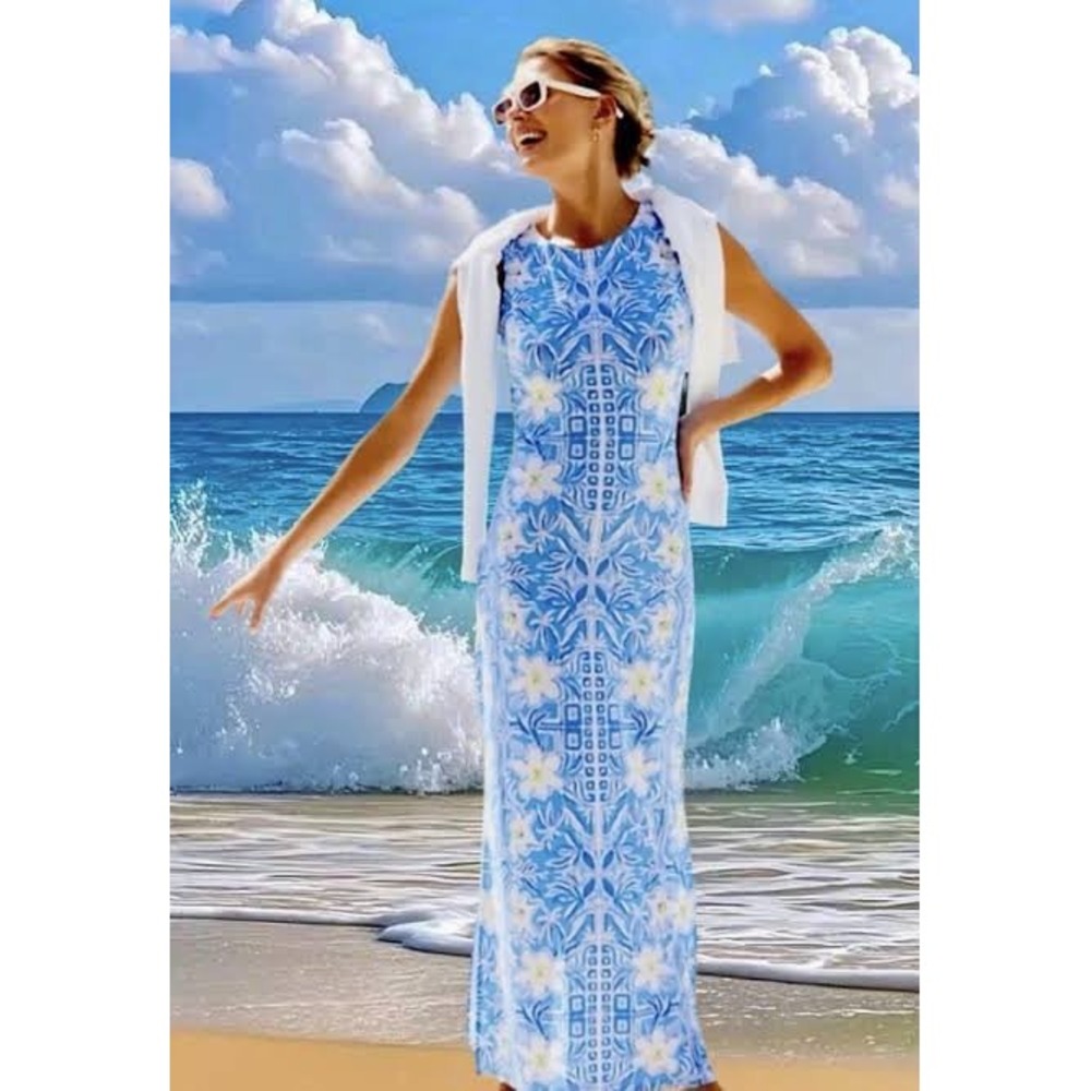 Lilly Pulitzer Noelle Maxi Dress Lunar Blue My Flutter Half Engineered Knit XS